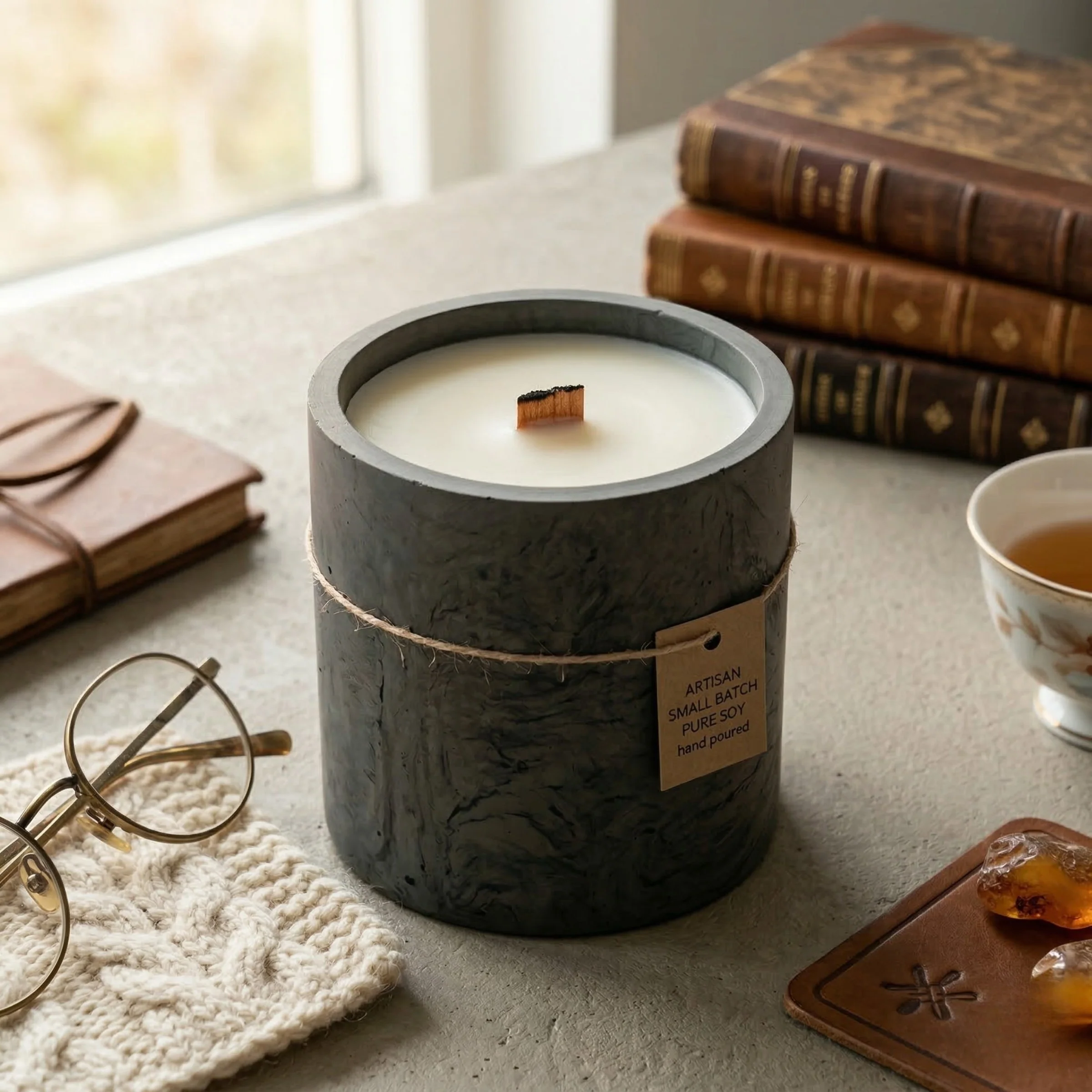 Refillable Dark Grey GRC Candle Vessel — Large - Image 3